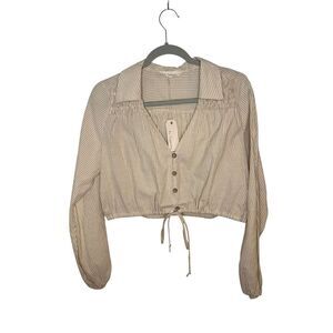 By Together Button Up Striped Long Sleeve Top Cinched Waist Size‎ Small NWT